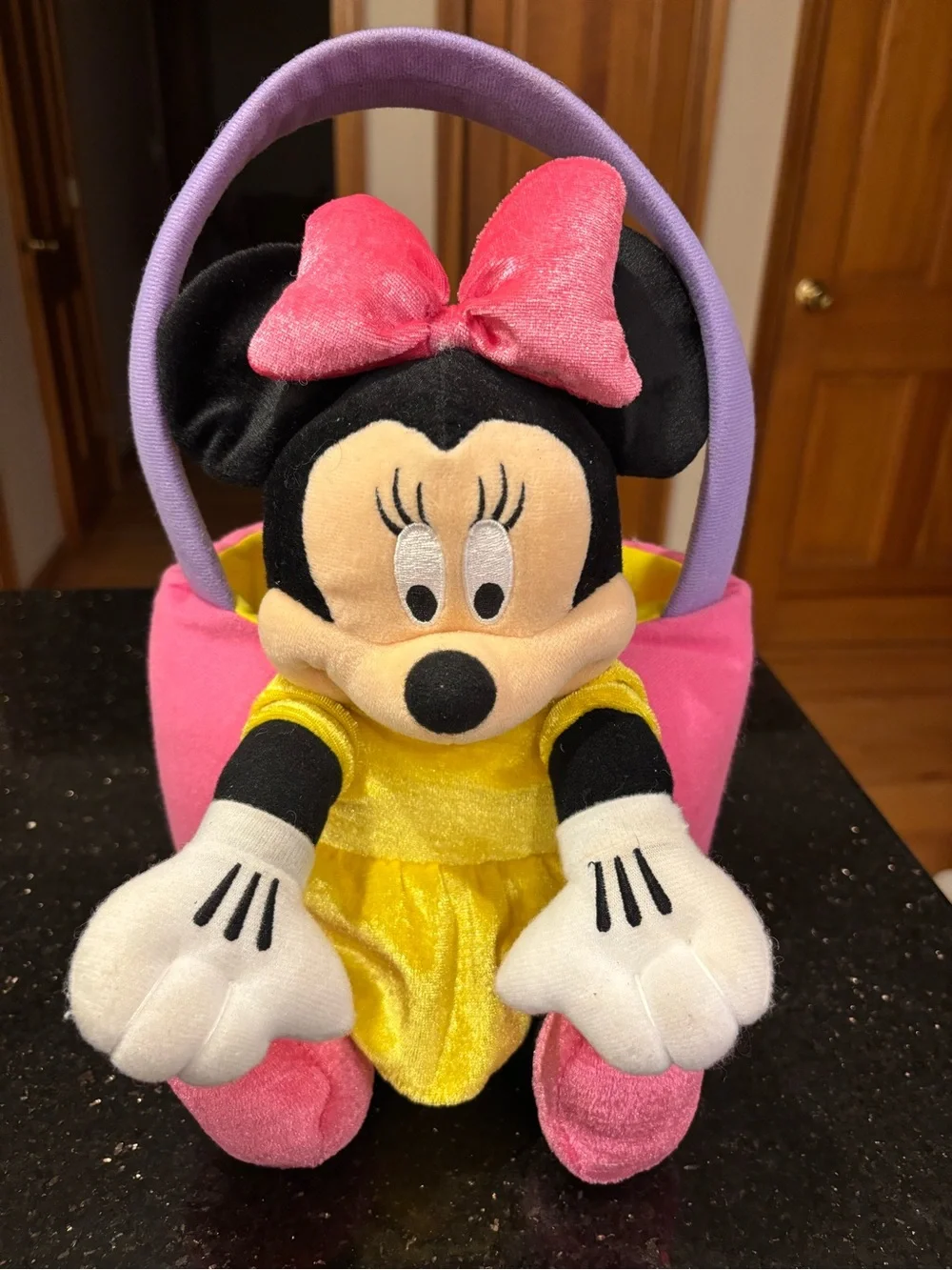 Disney Minnie Mouse Plush with Pink Bow and Yellow Dress Easter Halloween Bucket